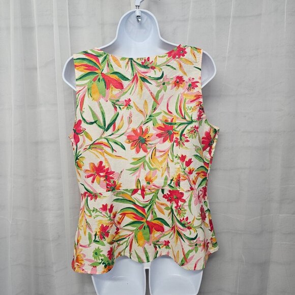J. Crew Pink Green Floral Tropical Tank Linen Blend Beach Boho 12 - Picture 8 of 13